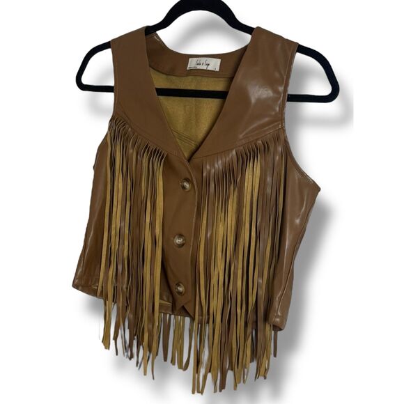 NWT Sadie & Sage Brown Faux Leather Fringe Vest | Western Boho Size Small - Picture 5 of 8